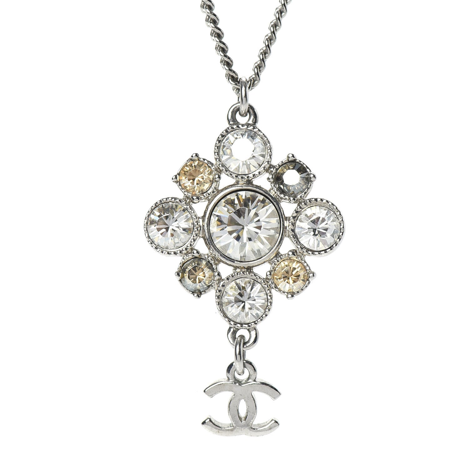 Chanel Crystal CC Drop Pendant Necklace Silver 3 of 5