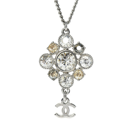 Chanel Crystal CC Drop Pendant Necklace Silver 3 of 5