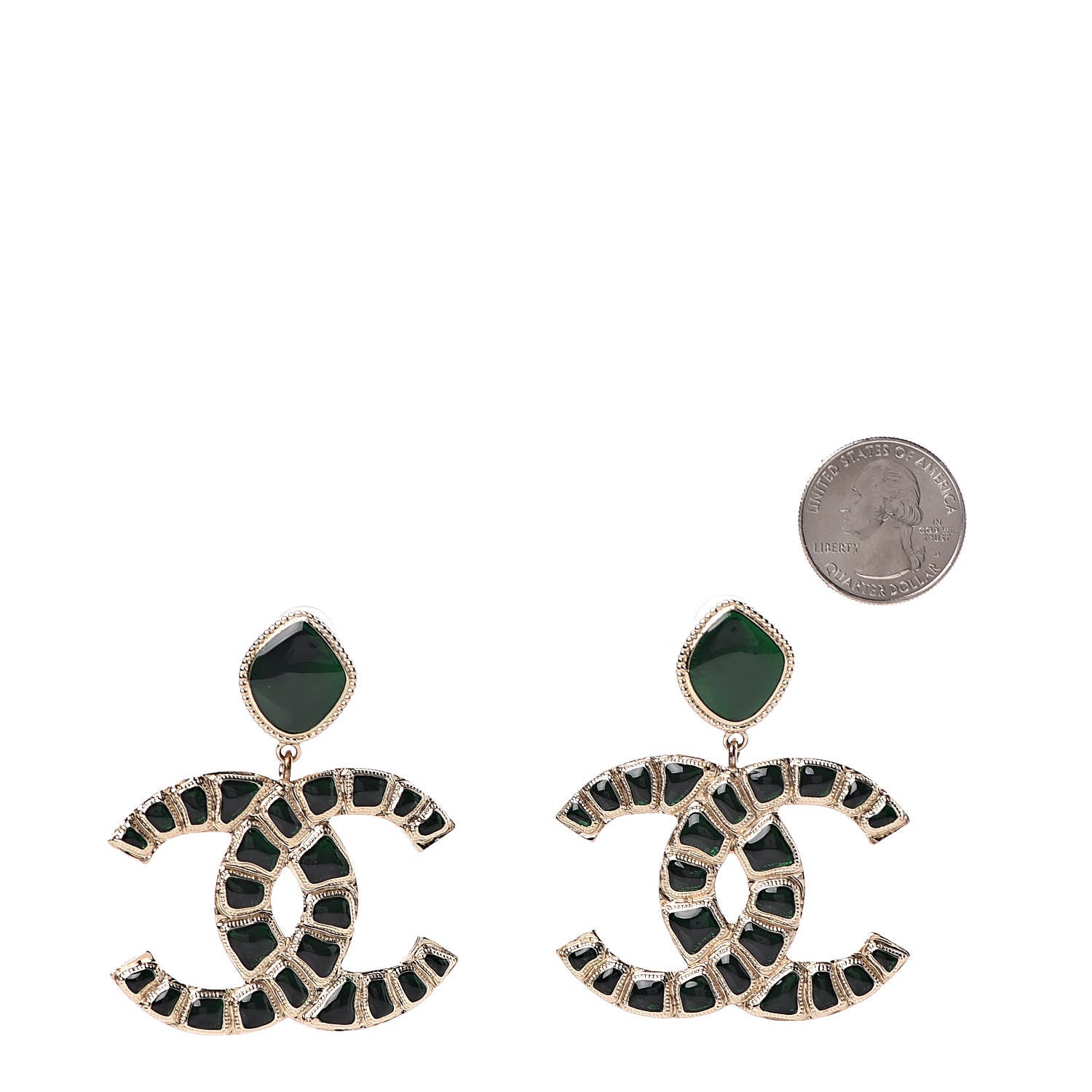 Chanel Metal Gripoix Along The Nile Clip On Earrings Gold Green 2 of 5