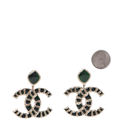 Chanel Metal Gripoix Along The Nile Clip On Earrings Gold Green 2 of 5
