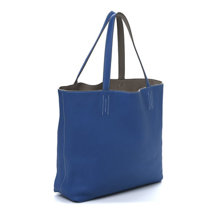 Hermes Taurillon Clemence Double Sens 45 Reversible Tote Mykonos Gris Tourterelle 4 of 16