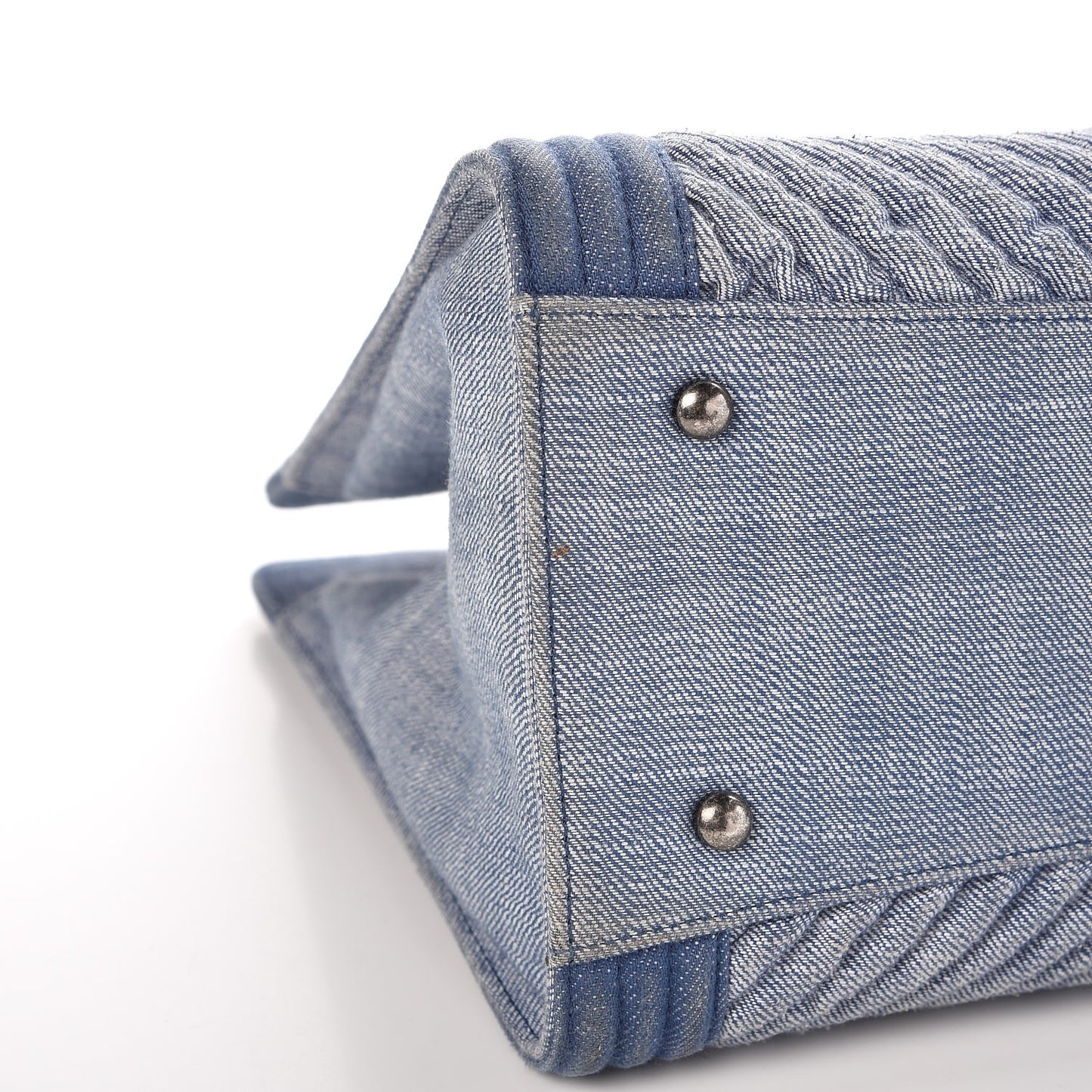 Denim Chevron Quilted Large Boy Shopping Tote Light Blue