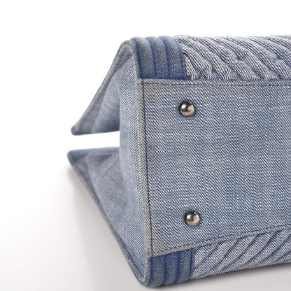 Chanel Denim Chevron Quilted Large Boy Shopping Tote Light Blue 16 of 17