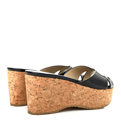 Jimmy Choo Patent Prima Cork Wedge Sandals 36.5 Black 4 of 8