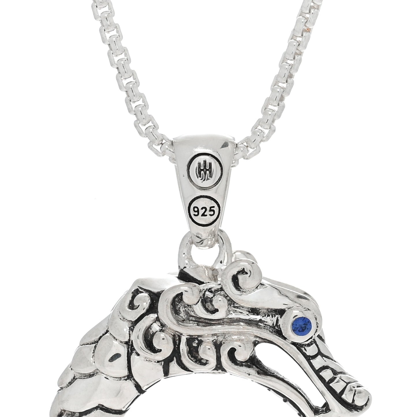 Sterling Silver Blue Sapphire Naga Round Pendant Necklace