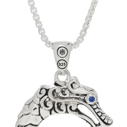 John Hardy Sterling Silver Blue Sapphire Naga Round Pendant Necklace 5 of 5