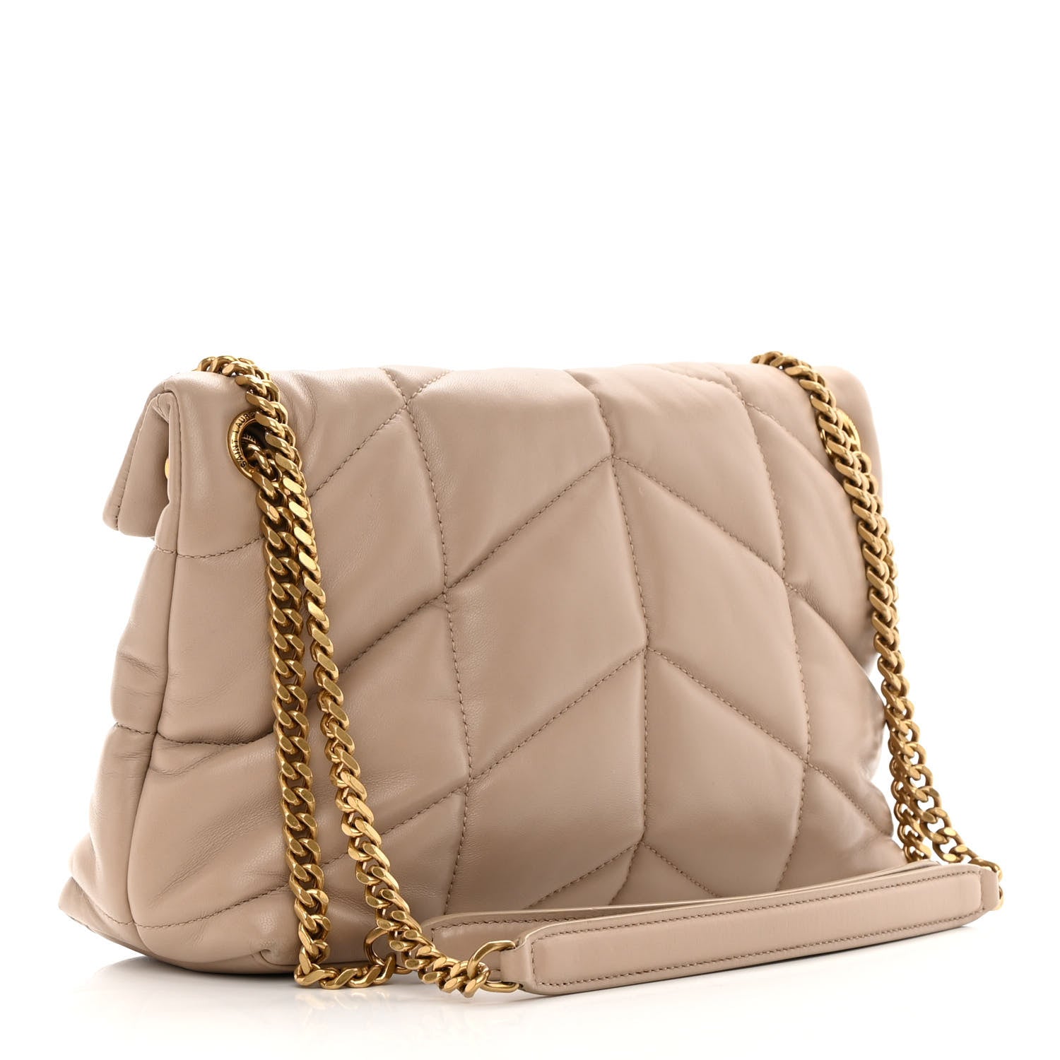 Saint Laurent Lambskin Quilted Small Loulou Puffer Monogram Chain Satchel Dark Beige 3 of 13