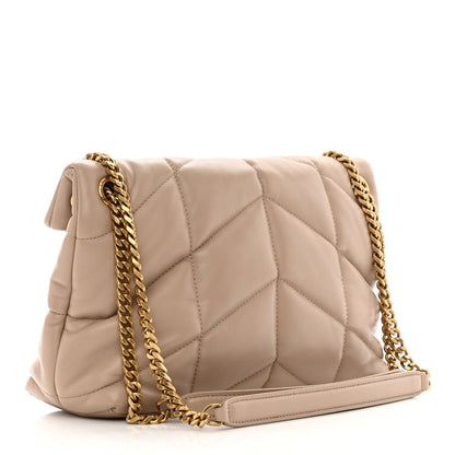 Saint Laurent Lambskin Quilted Small Loulou Puffer Monogram Chain Satchel Dark Beige 3 of 13
