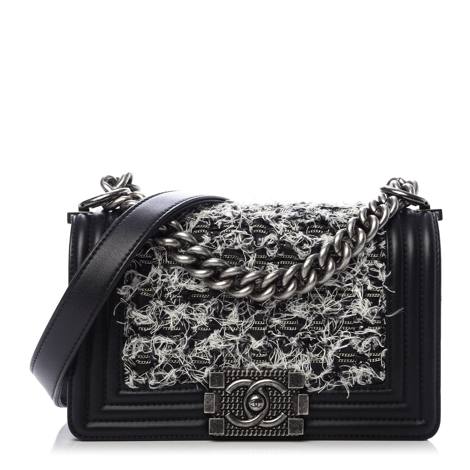 Chanel Tweed Calfskin Small Boy Flap Black 1 of 14
