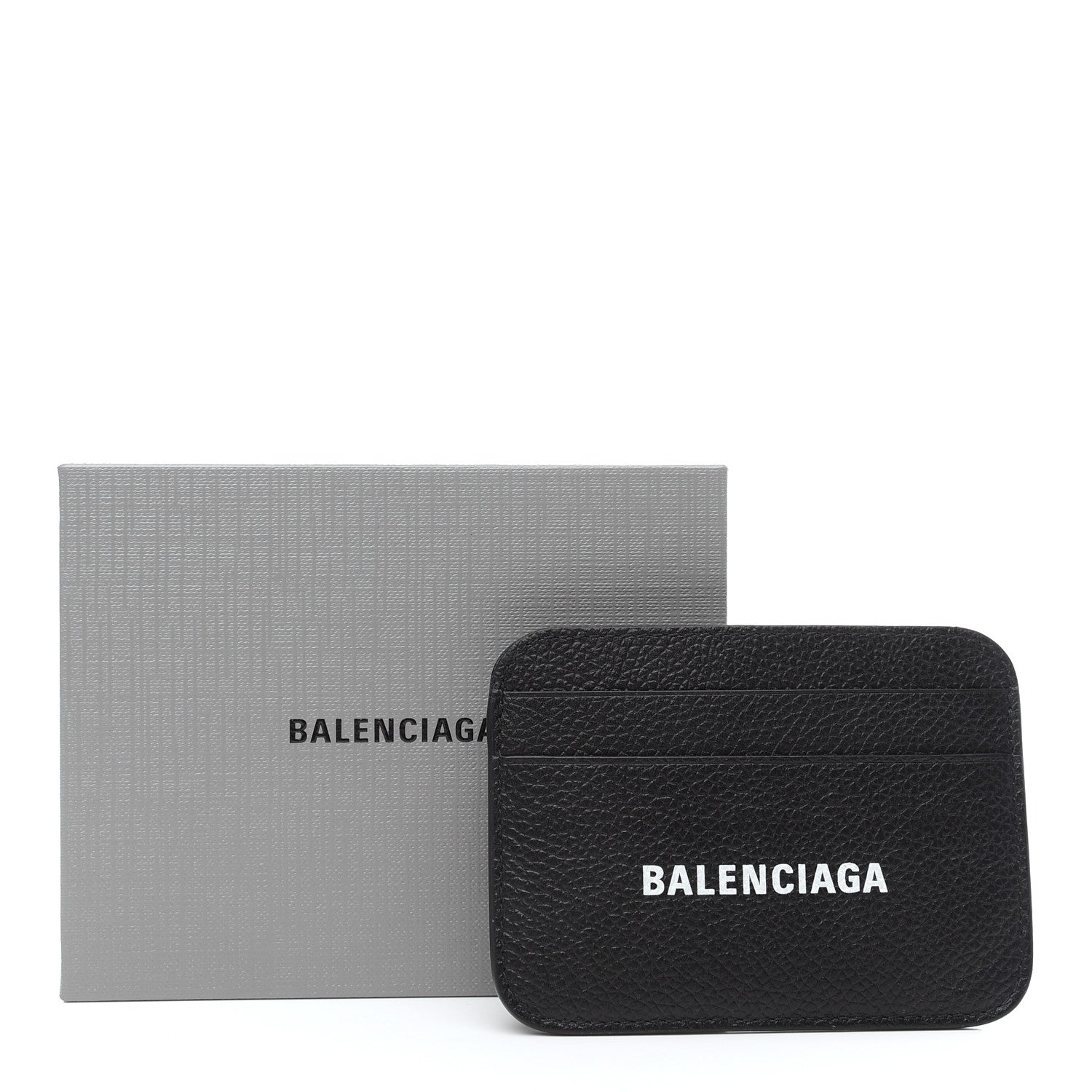 Balenciaga Grained Calfskin Logo Cash Rounded Card Holder Black White 8 of 8