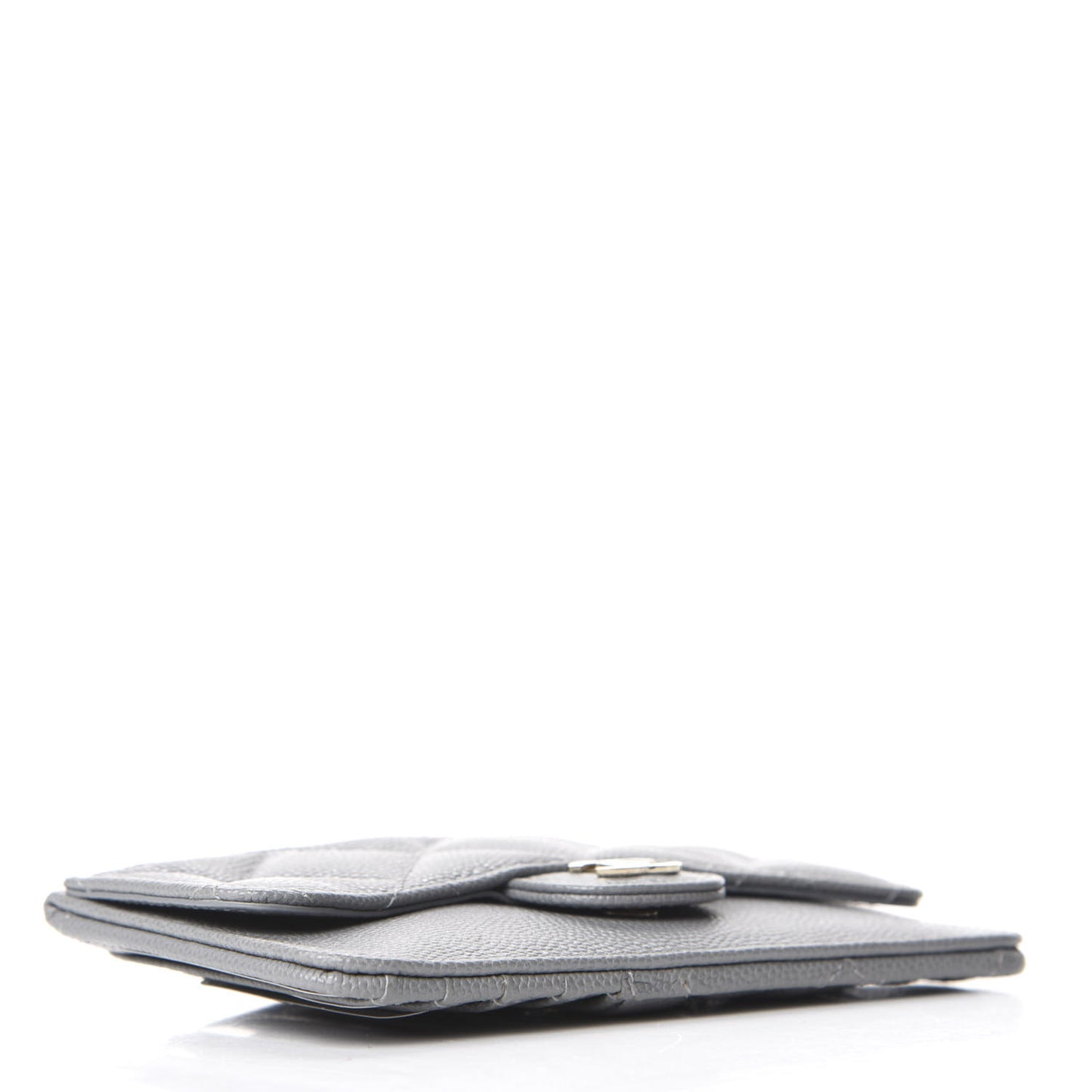 Caviar Quilted Flap Zip Card Holder Grey