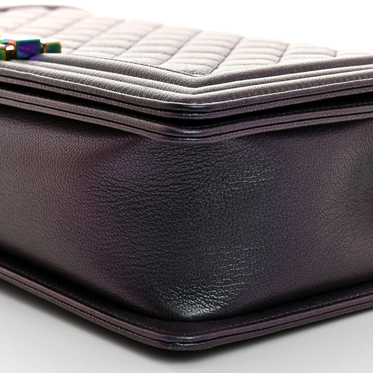 Iridescent Goatskin Quilted New Medium Boy Flap Purple