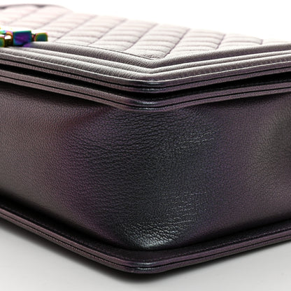 Chanel Iridescent Goatskin Quilted New Medium Boy Flap Purple 10 of 10