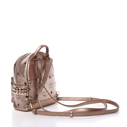 MCM Metallic Visetos Studded X-Mini Bebe Boo Backpack Champagne Gold 2 of 9
