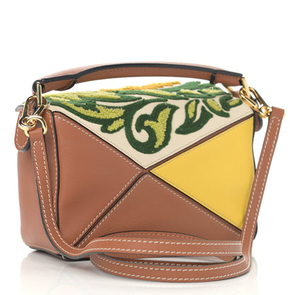 Loewe Calfskin Embroidered Floral Small Puzzle Bag Tan Yellow 3 of 11