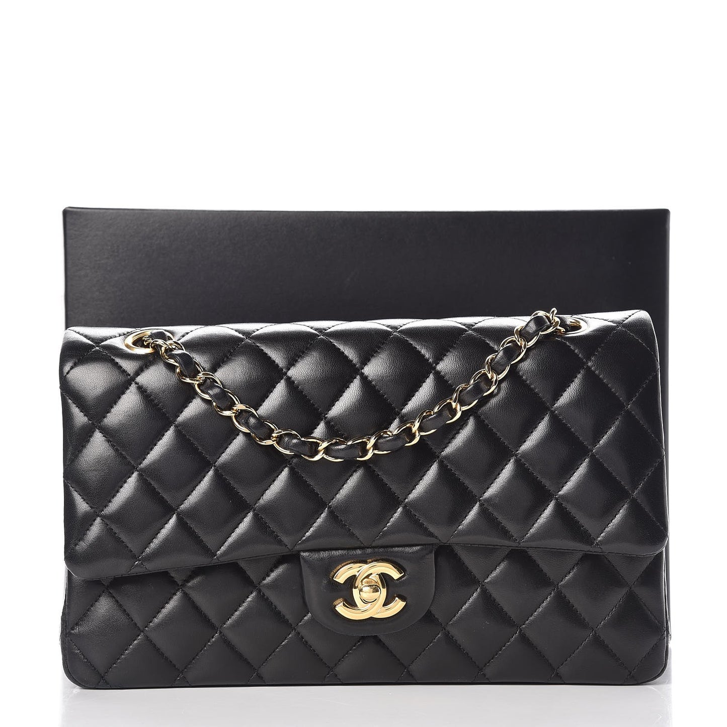 Lambskin Quilted Medium Double Flap Black