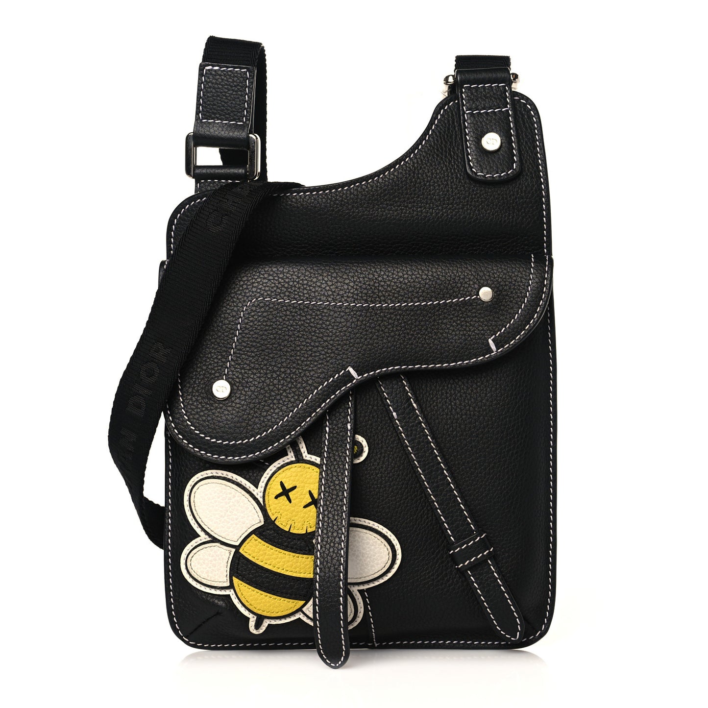X KAWS Grained Calfskin Bee Saddle Pouch Black