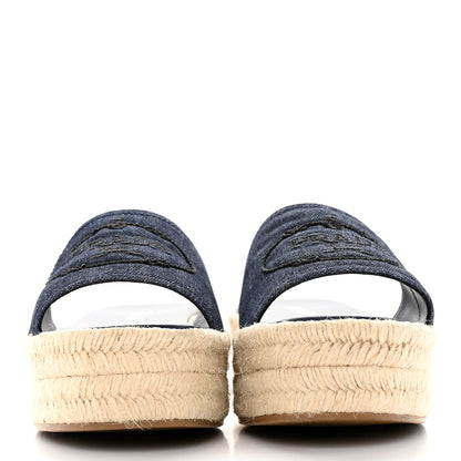 Prada Denim Logo Espadrilles Sandals 40 Blue 2 of 12