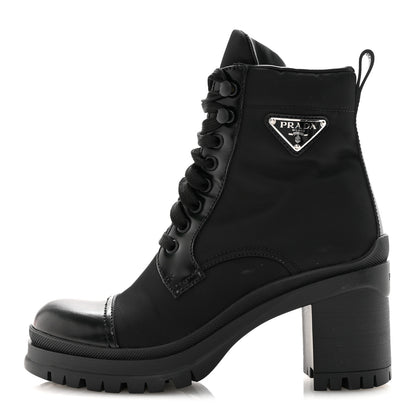 Prada Spazzolato Re-Nylon Metal Triangle Logo Lace Up 85mm Ankle Boots 36 Black 1 of 9