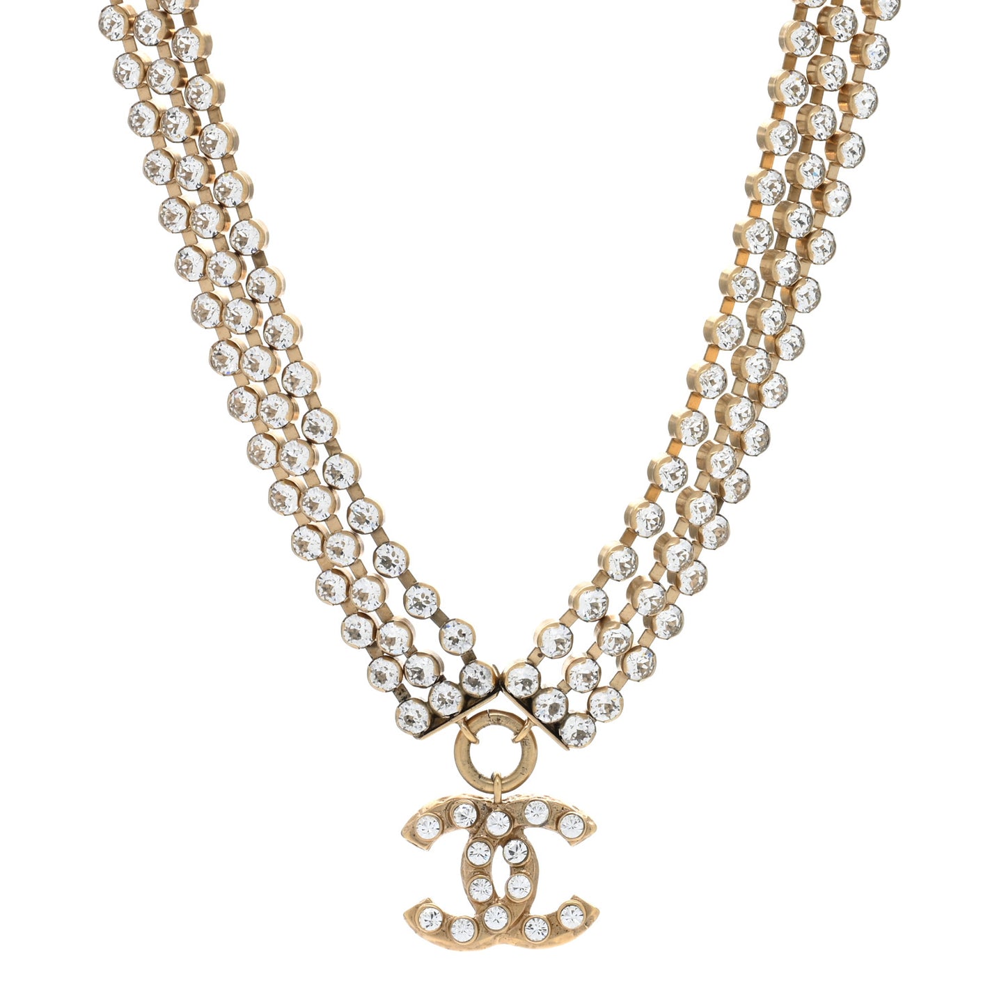 Metal Crystal CC Multi Strand Short Necklace Gold