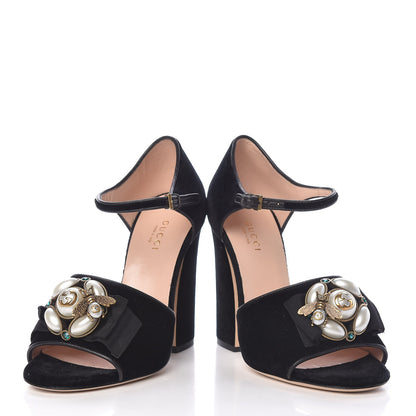 Gucci Velvet Bee Sandal 36 Black 6 of 14
