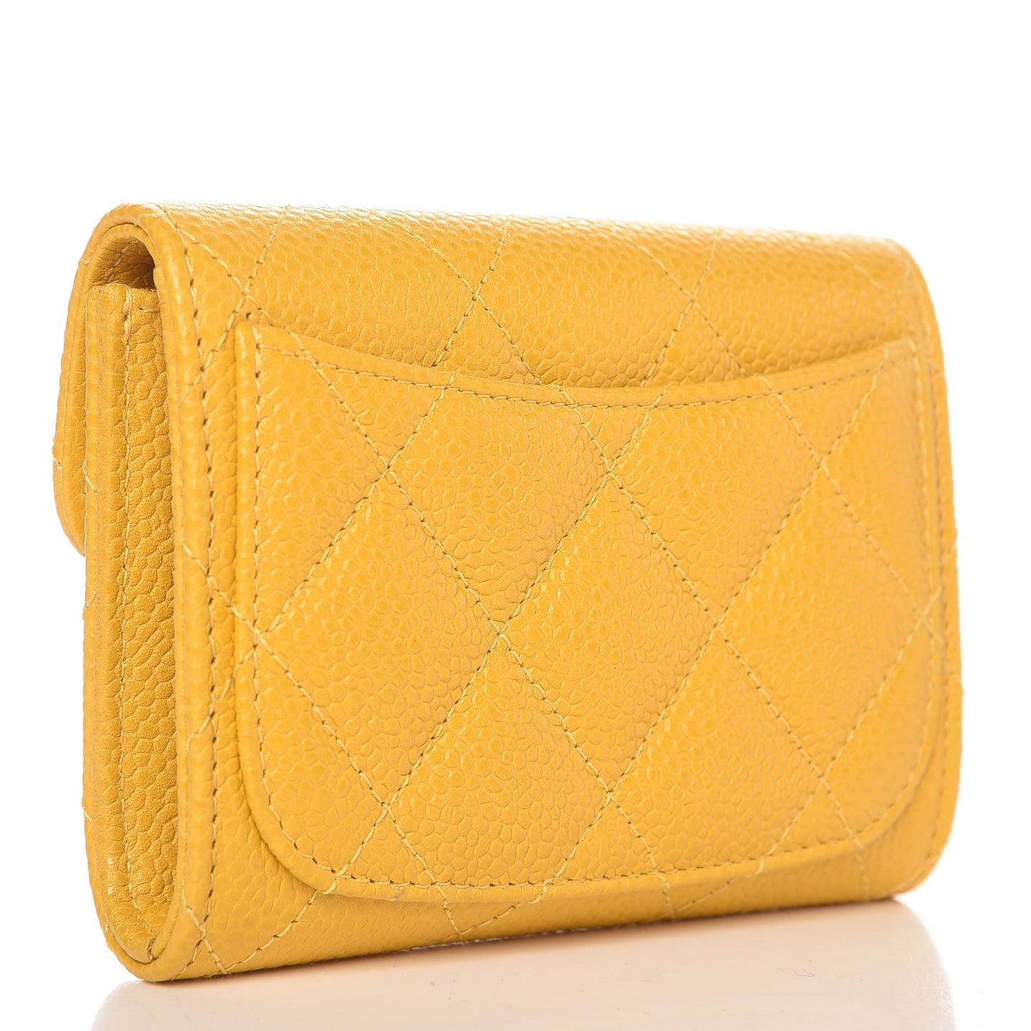 Caviar Quilted Flap Card Holder Wallet Yellow