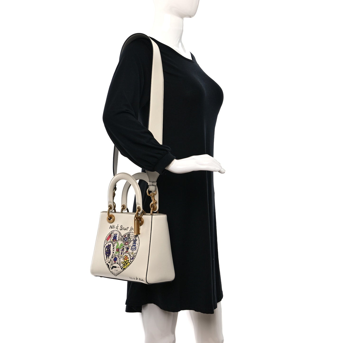 Calfskin Niki De Saint Phalle Heart Medium Supple Lady Dior Off White