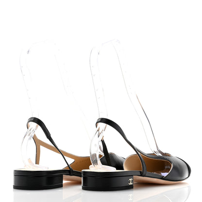 Chanel Goatskin Grosgrain Cap Toe CC Slingback Flats 41 Black 4 of 10