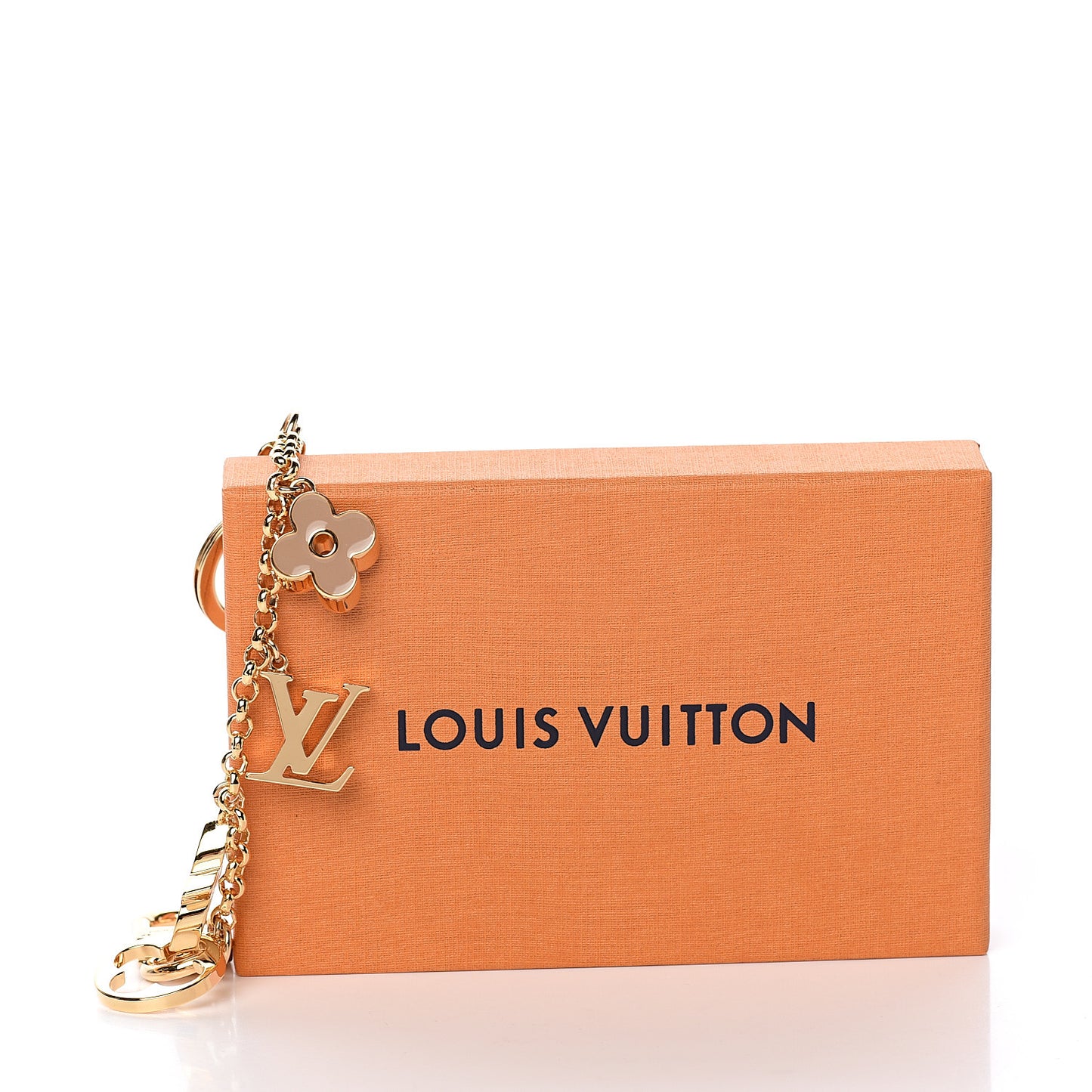 Brass Enamel Fleur De Monogram Bag Charm Chain Gold