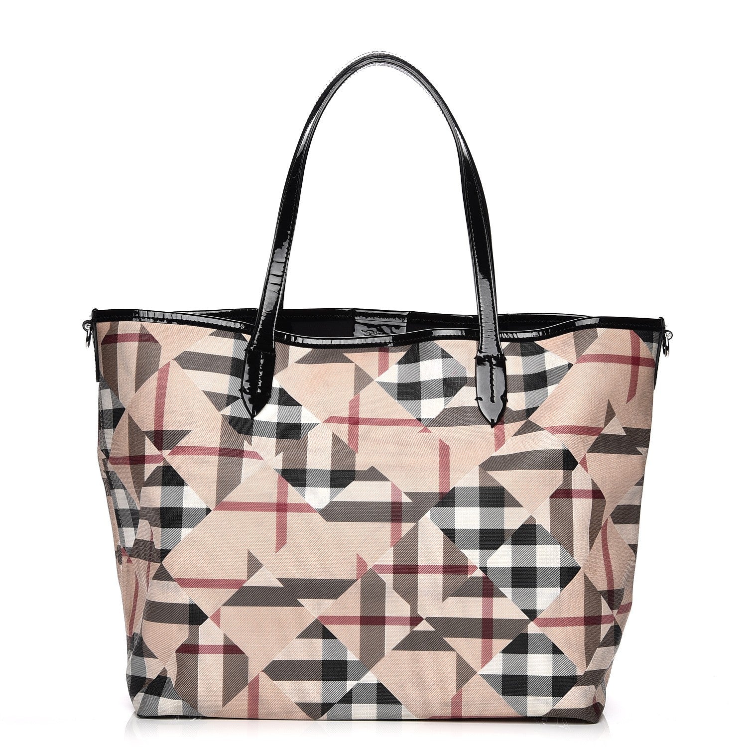 Burberry Patent Trim Patchwork Check Tote Black 1 of 7