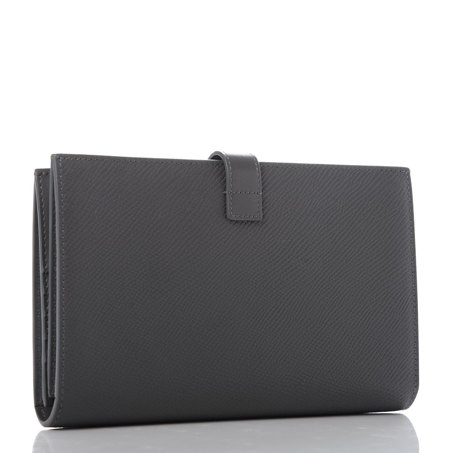 Grained Calfskin Large Multifunction Strap Wallet Grey