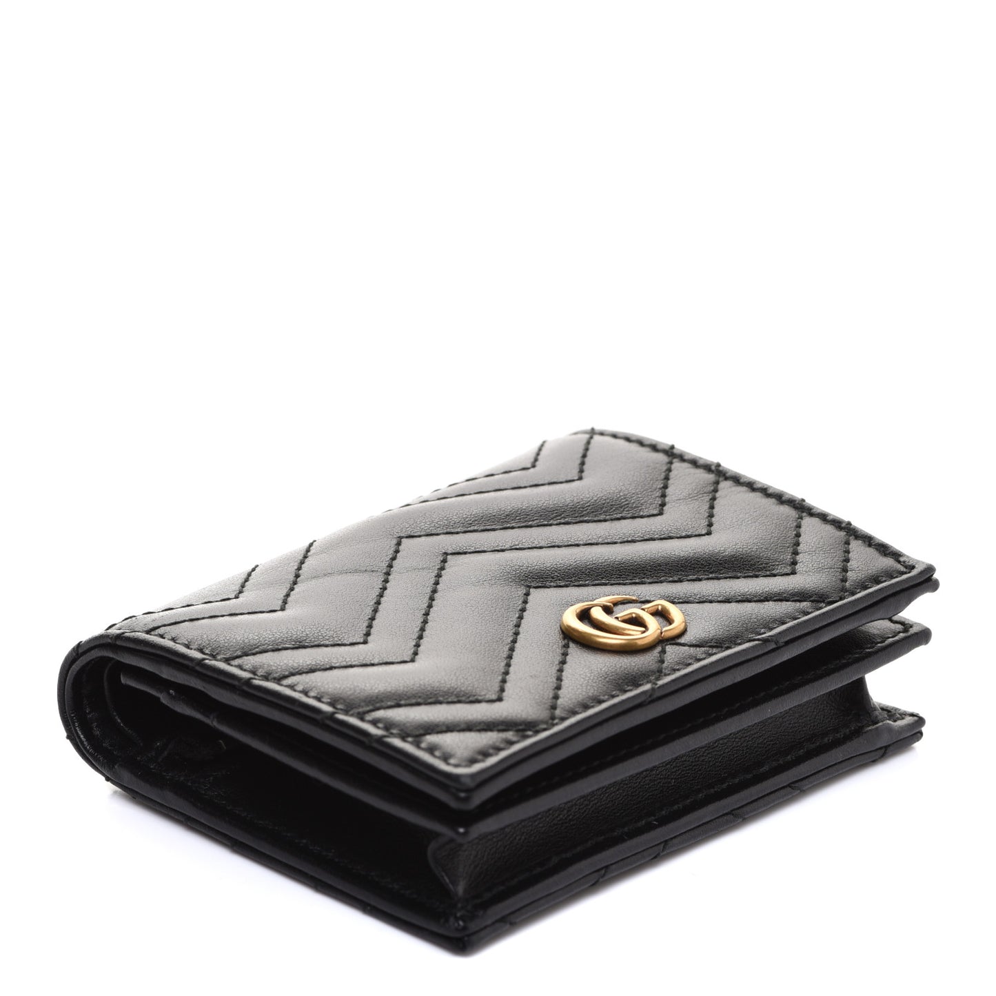 Calfskin Matelasse GG Marmont Card Case Wallet Black