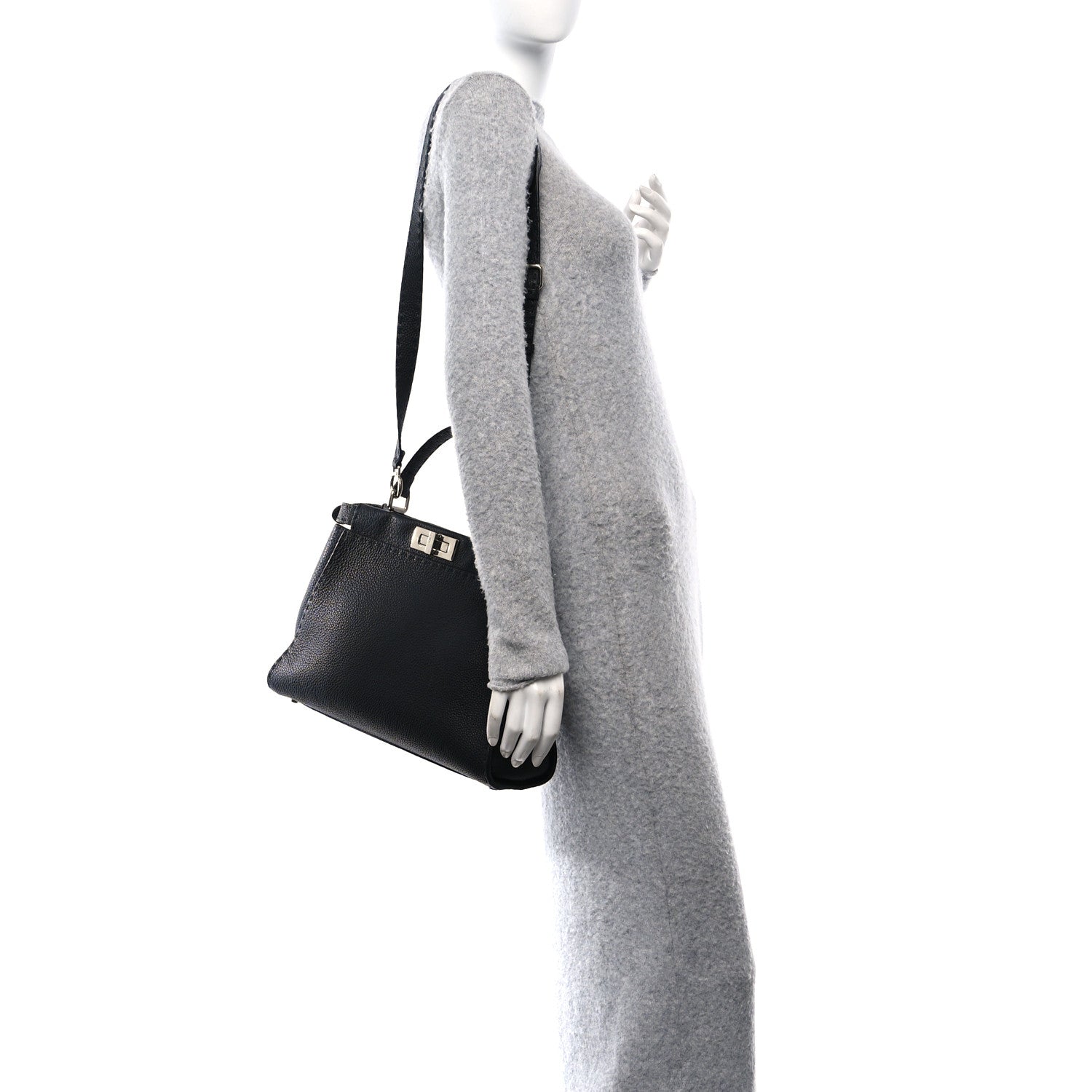 Fendi Cuoio Romano Selleria Bi-Color Medium Peekaboo Iconic Satchel Black Mou 2 of 13
