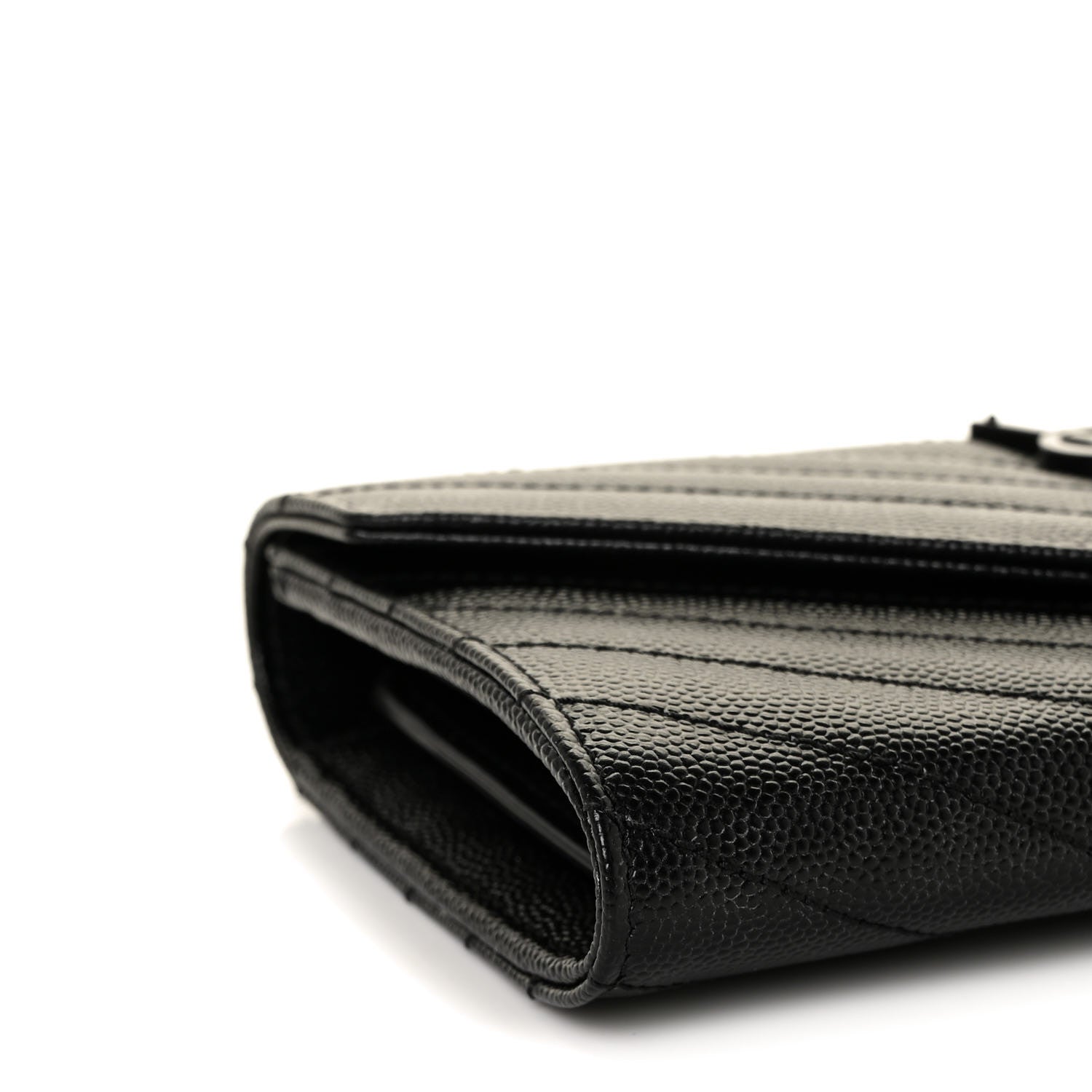 Saint Laurent Grain De Poudre Matelasse Chevron Monogram Flap Wallet Black 7 of 9