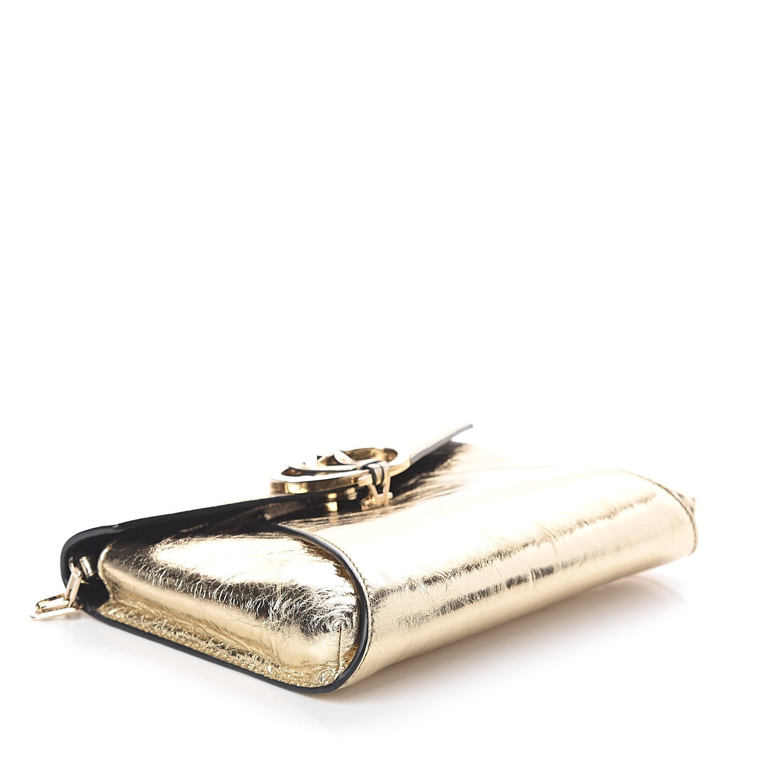 Valentino Garavani Metallic Wrinkled Lambskin V Rivet Chain Clutch Mekong 4 of 8