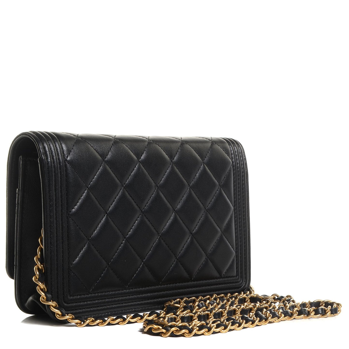 Lambskin Boy Wallet On Chain WOC Black