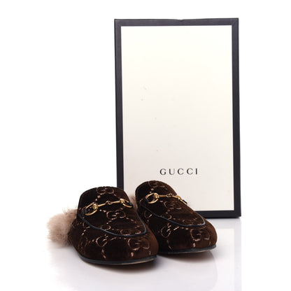 Gucci Velvet GG Monogram Fur Womens Princetown Slippers 36 Brown Black Natural 10 of 10
