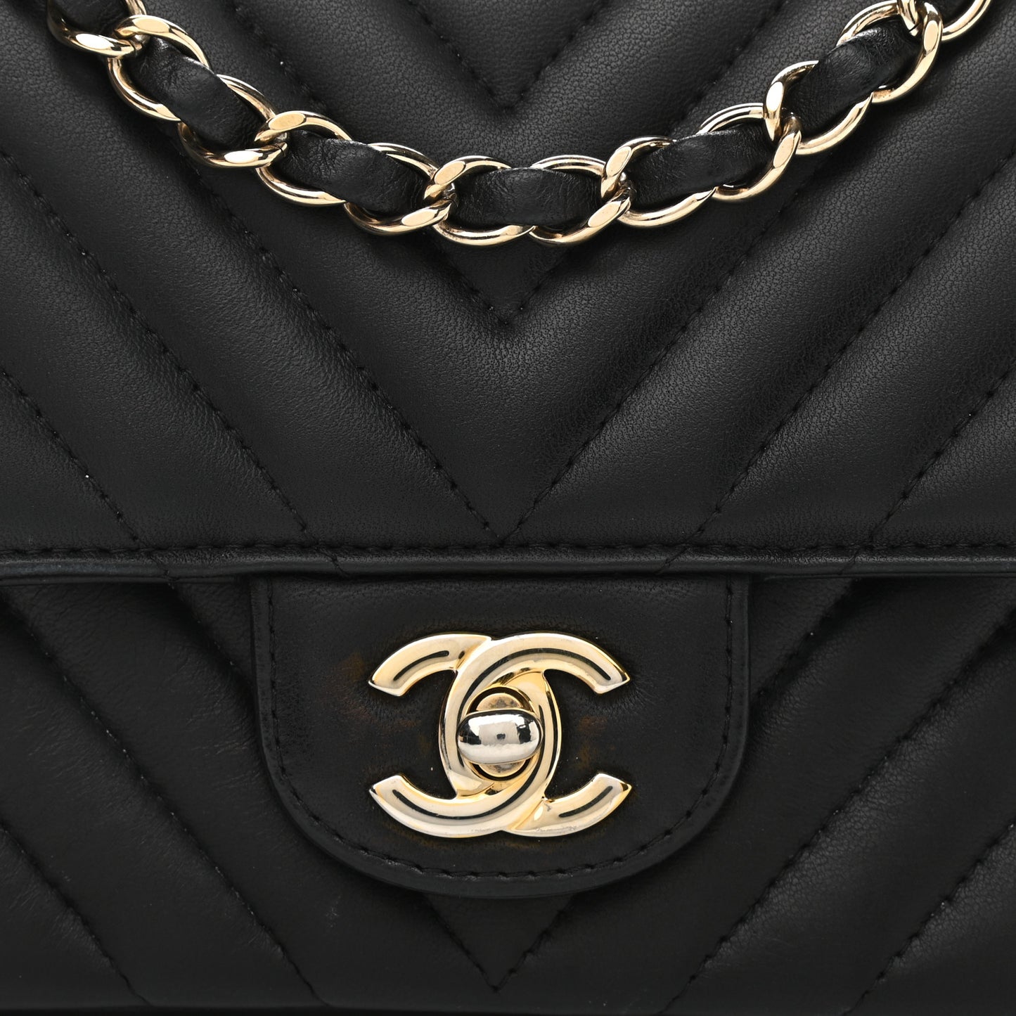 Lambskin Chevron Quilted Mini Rectangular Flap Black