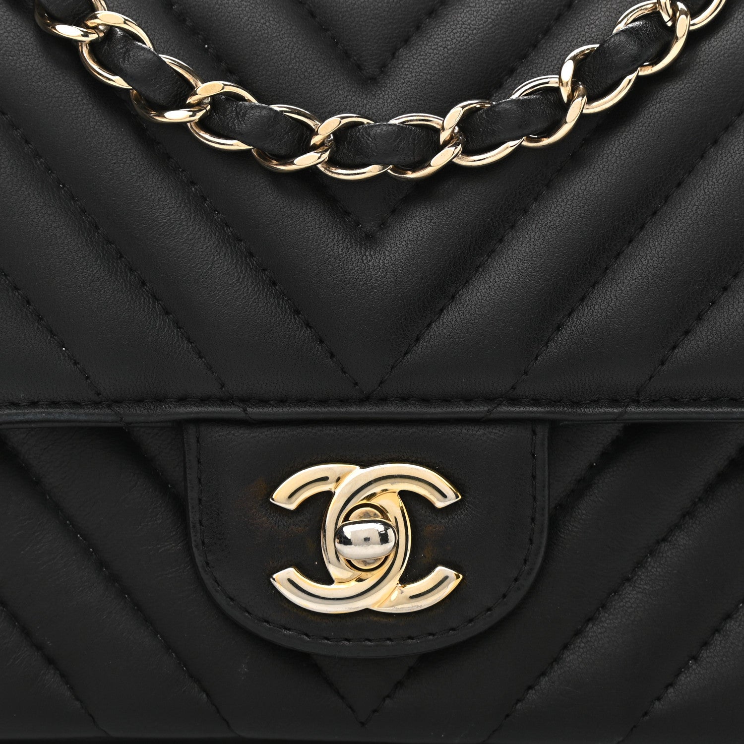 Chanel Lambskin Chevron Quilted Mini Rectangular Flap Black 7 of 13