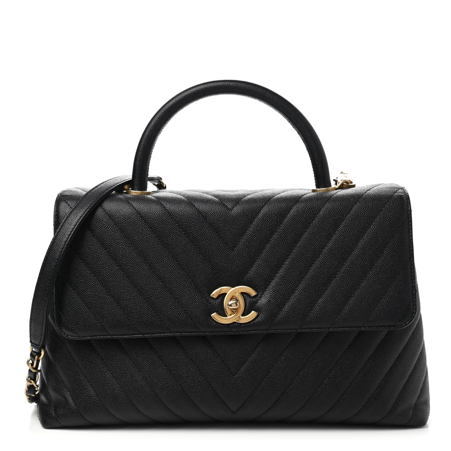 Chanel Caviar Chevron Quilted Medium Coco Handle Flap Black 1 of 11