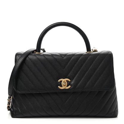 Chanel Caviar Chevron Quilted Medium Coco Handle Flap Black 1 of 11