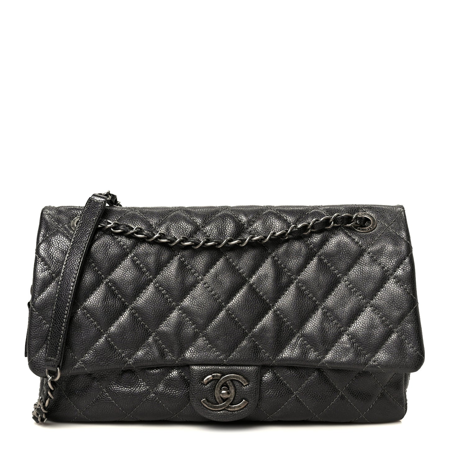 Iridescent Caviar Quilted Large Chic Flap Grey