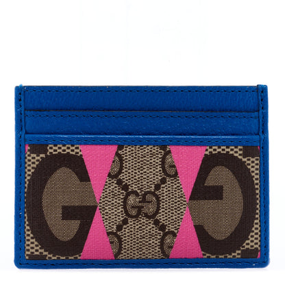 Gucci GG Supreme Monogram Textured Dollar Calfskin Rhombus Print Card Holder Beige Ebony Pink 1 of 6