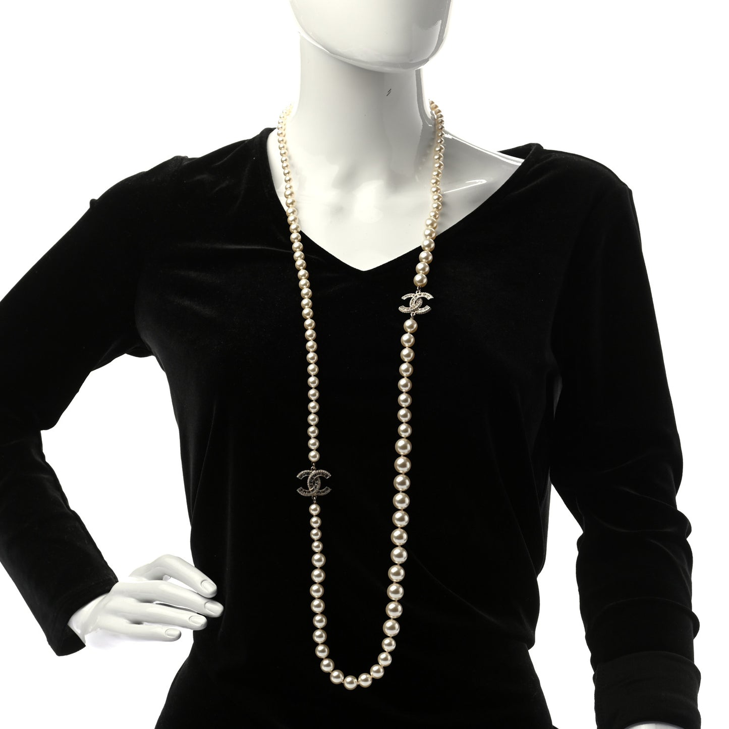 Pearl CC Long Necklace Light Gold