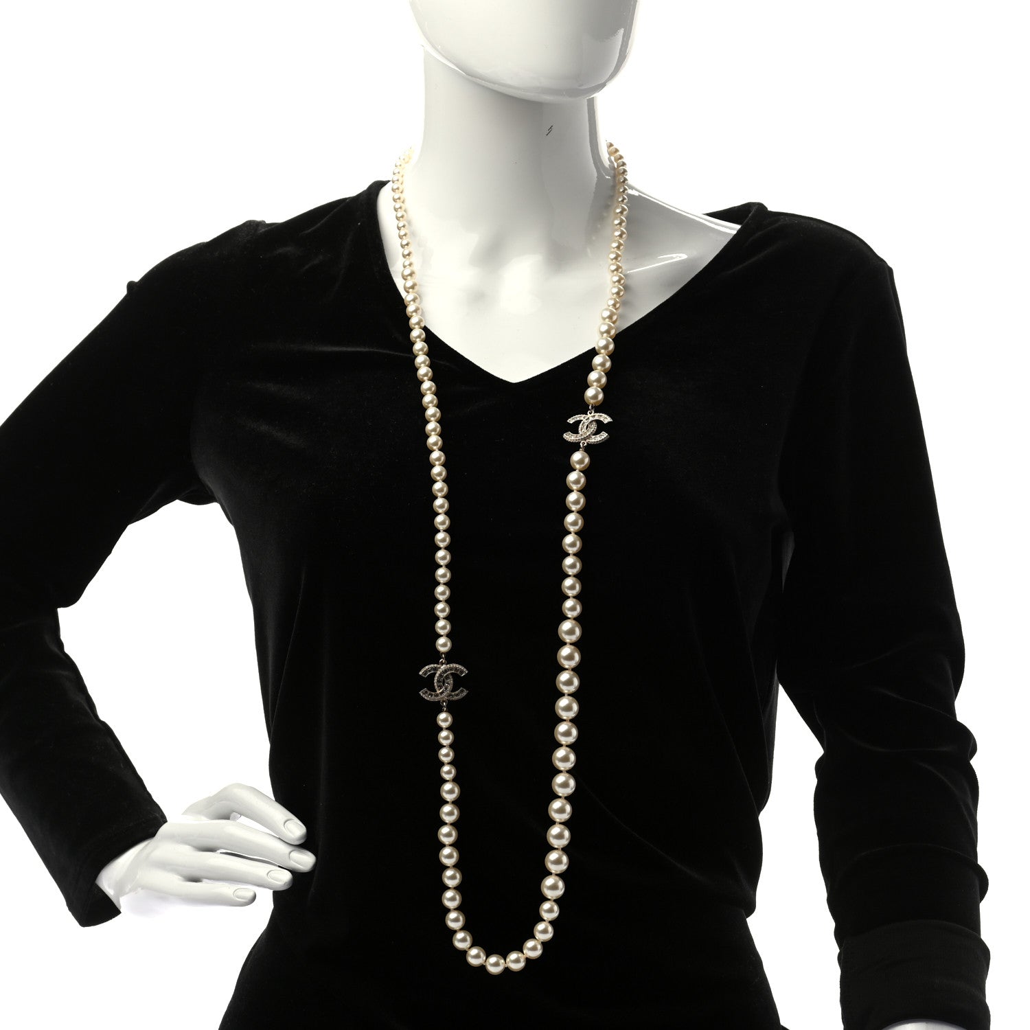 Chanel Pearl CC Long Necklace Light Gold 2 of 5