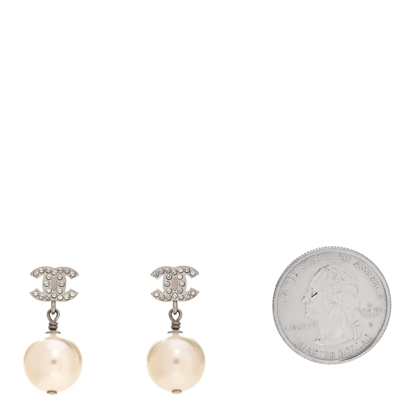 Crystal Pearl CC Drop Earrings Silver Pearly White