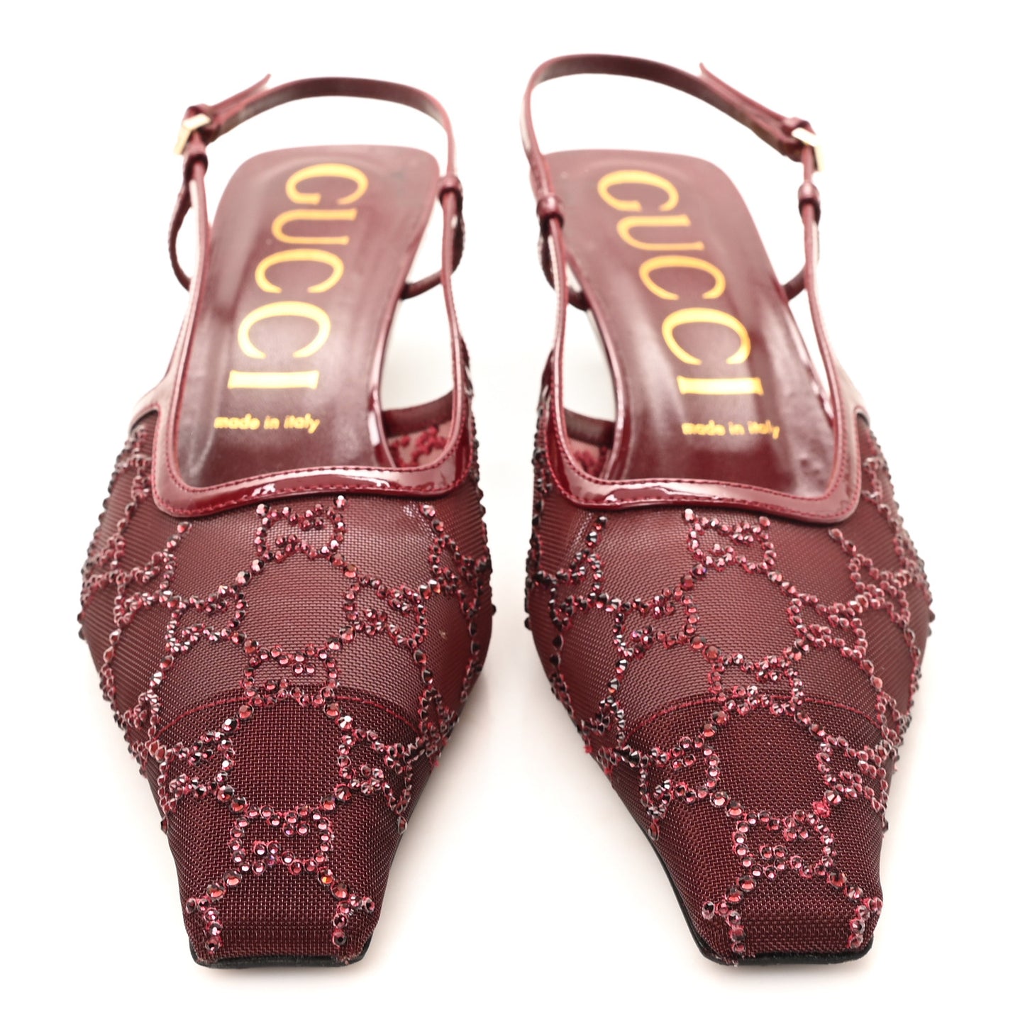 Tela Retino Kid Scamosciato Crystal GG Monogram Square G 35mm Slingback Pumps 40 Rosso Ancora