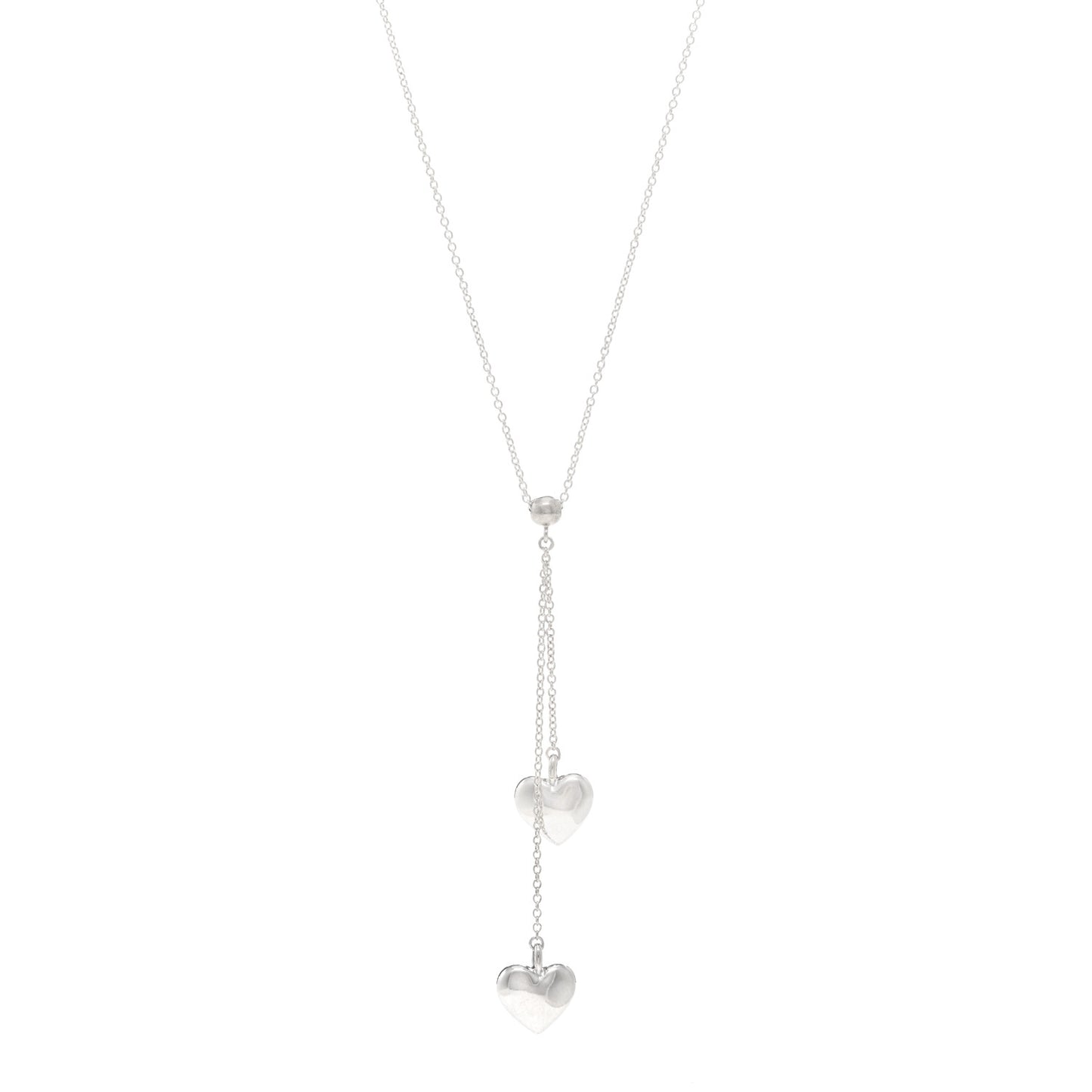 Sterling Silver Double Heart Lariat Pendant Necklace