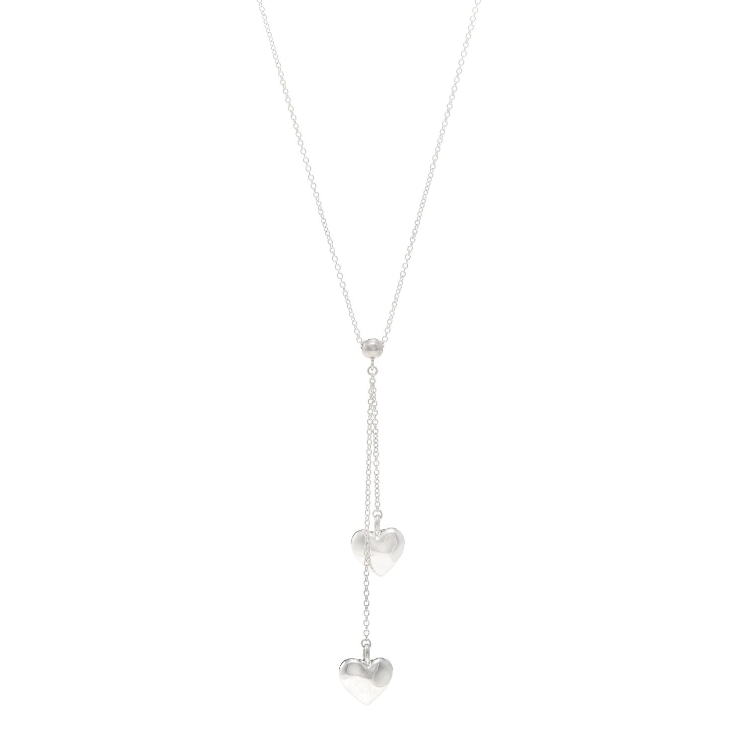 Tiffany Sterling Silver Double Heart Lariat Pendant Necklace 1 of 4