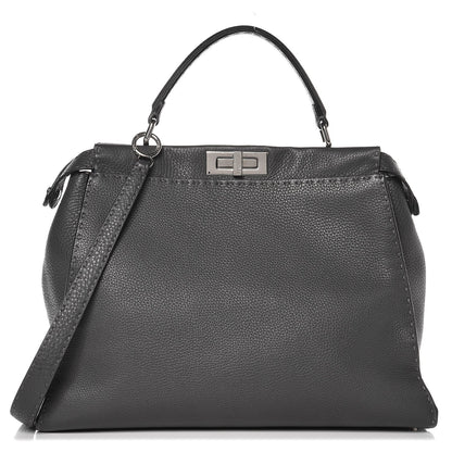 Fendi Cuoio Romano Selleria Bi-Color Large Peekaboo Iconic Satchel Asfalto Latte 1 of 15